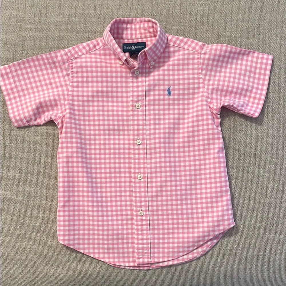 Polo Ralph Lauren pink gingham short sleeve button up, size 4